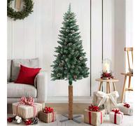 vidaXL Sapin de Noël mince 180 cm – bois véritable, neige blanche, vert