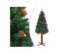 vidaXL Sapin de Noël Mince avec Bois Véritable et Cônes Arbre Artificiel Réaliste Décoration de Noël Jardin Salon Maison Vert 150 cm PVC Vert G