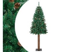 vidaXL Sapin de Noël mince avec bois véritable et cônes vert 210cm PVC
