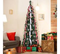 Sapin de Noël pliable - Sapin Pop Up 150 cm - Pré-monté avec décorations - Prédécoré de 120 LED - Avec télécommande - Lumières colorées