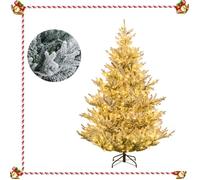 Sapin de Noël Pré-Éclairé Articulé 210cm COSTWAY-LED Blanc Chaud 13 Modes Luminosité Réglable-Branches Floqué-Minuterie-Paire Gants