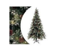 Sapin de Noël Pré-éclairé Pommes de Pin, Arbre de Noël avec LED, Décoration de Vacances, Ornement de Fête Intérieur Extérieur, Vert Blanc 225cm PVC