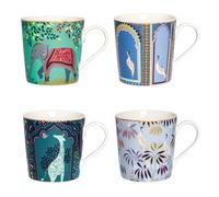 Sara Miller India Lot de 40 tasses à thé et café en porcelaine fine avec détails en or 22 carats - Verres de collection avec animaux exotiques dans des tons vibrants - Idéal pour offrir