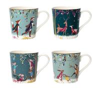 Sara Miller London Woodland Tales Lot de 4 tasses assorties Blanc avec détails dorés