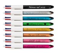 SARAI SHOP Stylo 4 Couleurs Personnalisé avec Gravure Laser, Finition Chrome,métalissé, Brillant, Cadeau ecole, Bureau, Mariage, Evjf, Anniversaire, Baptême, Personnalisé, 9 couleurs au choix