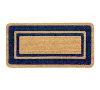 SaRani Paillasson en coco Tapis d'entrée en fibre naturelle, fond antidérapant, bord (bleu, 33 x 60 cm)