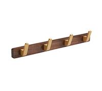 SARIHOSY Crochets muraux à 4 crochets avec base en bois de noyer doré en alliage de zinc pour salle de bain, kithchen, crochet incurvé, 4 crochets de porte adhésifs à visser, crochets muraux pour