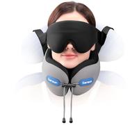 SARISUN Coussin de Voyage Avion avec Masque Sommeil 3D Neck Travel Pillow | Oreiller de Voyage avec Sangle, Tour de Cou Avion en Mousse à Mémoire de Forme pour Vols Longs et Voyages, Gris