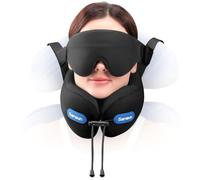 SARISUN Coussin de Voyage Avion avec Masque Sommeil 3D Travel Neck Pillow | Oreiller de Voyage avec Sangle, Tour de Cou Avion en Mousse à Mémoire de Forme pour Vols Longs et Voyages, Noir