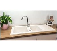 Sarreguemines Évier Céramique Encastrable Blanc Lingot 2 Cuves avec Égouttoir 138,5x60 cm