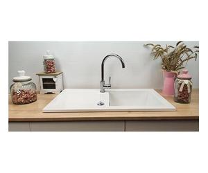 Sarreguemines Évier Céramique Soft Blanc 1 Cuve avec Égouttoir 860x500x180 mm Grès Fin Émaillé