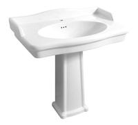Sarreguemines Lavabo sur Colonne Louxor Blanc en Grès Fin Émaillé avec Robinetterie 3 Trous 860x590x220 mm