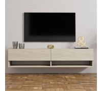 Concept Usine Meuble TV suspendu Sarty – 140 cm, placards et étagères, aspect travertin Beige
