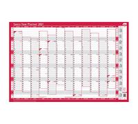Sasco 2410131 Calendrier mural annuel vertical avec stylo effaçable humide et autocollant Rouge 915 x 610 mm