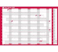Sasco Calendrier mural 2027 avec stylo effaçable à l'eau, lot de 378 autocollants et autocollant d'aujourd'hui, rouge, style affiche, 915 mm (l) x 610 mm (H)