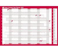 Sasco Planificateur mural 2027 super compact avec stylo effaçable à l'eau et lot de 388 autocollants, style affiche rouge, 400 mm x 285 mm (l x H)