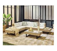 Best Mobilier Sashi – salon de jardin d'angle en résine beige et grise – 5 places - coussins gris clair et table incluse , Gris