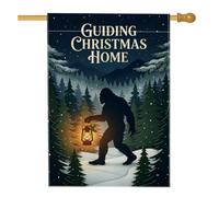Sasquatch Drapeau de maison de Noël avec citation forêt d'hiver 71 x 101 cm | Forêt de pins enneigés, drapeau de cour, lanterne lumineuse, thème d'hiver mystique, bienvenue saisonnier en plein air