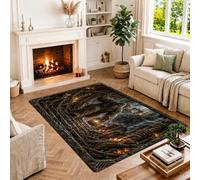 Sasquatch Forest Fantasy Tapis décoratif 1,2 x 1,8 m | Paysage forestier, créature mythique, marches de pierre, texture mousse, décoration de cabine, atmosphère fantastique