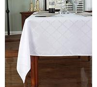 SASTYBALE Nappe Blanche en Polyester Jacquard Floral Anti-déversement, Infroissable, pour Cuisine, Salle à Manger, fête (rectangulaire/rectangulaire, 152,4 x 304,8 cm (10 à 12 Places)