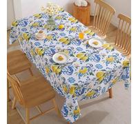 SASTYBALE Nappe d'été Lavable imprimée avec Fleurs de Citron, imperméable, Anti-déversement, en Polyester pour Table à Manger, décoration de Vacances (rectangulaire, 132,1 x 177,8 cm)