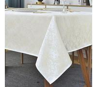 SASTYBALE Nappe rectangulaire d’Automne damassée à Motif Jacquard, en Polyester Doux, Anti-déversement, Infroissable, imperméable, pour Les fêtes et la Cuisine, 132 x 132 cm, Ivoire