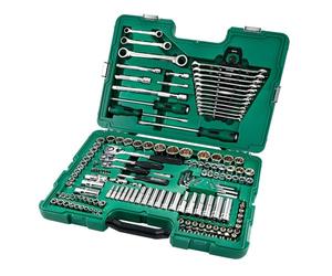 SATA ST09510SJ Lot de 150 clés à douille métriques/SAE 1/4", 3/8" et 1/2", 6 et 12 points, polies, dans un étui de rangement, vert