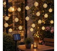 Sathychanpy Guirlande Lumineuse LED Marocaine Solaire 12M 100 LED Blanc Chaud 8 Modes, Guirlande Extérieure Étanche pour Jardin Terrasse Balcon Mariage Fête Décoration