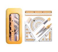 Satiskid Lot de 8 règles de compas géométriques mathématiques pour étudiants, kit d'outils de dessin anti-myopie, boussole, rapporteur, règles triangulaires, gomme, recharges de mines de crayon avec