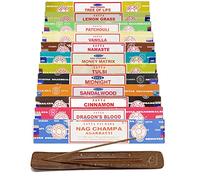 Satya Assortiment de 12 bâtons d'encens Arbre de vie, Citronnelle, Patchouli, Vanille, Money Matrix, Tulsi, Midnight, Nag Champa avec bâtonnets d'encens Shakti par Buy Express