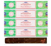 Satya Nag Champa Ayurveda Lot de 4 paquets de bâtons d'encens Original Satya Nag Champa avec porte-encens, pour l'aromathérapie, le spa, le yoga, les mariages, la méditation, la guérison, la