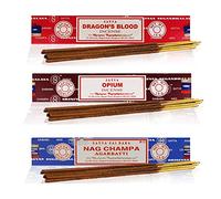 Satya Nag Champa Lot de 3 paquets d'encens 15 g comprenant : Nag Champa, Opium, Sang de Dragons