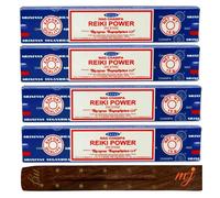 Satya Nag Champa Lot de 4 bâtons d'encens Reiki Power avec porte-encens, pour l'aromathérapie, le spa, le yoga, les mariages, la méditation, la guérison, la positivité et la relaxation