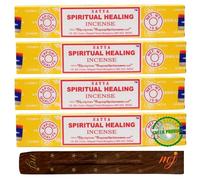 Satya Nag Champa Lot de 4 bâtons d'encens Spiritual Healing avec porte-encens, pour l'aromathérapie, le spa, le yoga, les mariages, la méditation, la guérison, la positivité et la relaxation