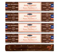 Satya Nag Champa Lot de 4 paquets de bâtons d'encens Rain Forest avec porte-encens, pour l'aromathérapie, le spa, le yoga, les mariages, la méditation, la guérison, la positivité et la relaxation