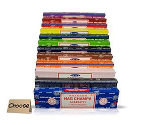Satya SAI BABA - Nag Champa Assortiment de 12 boîtes d'encens de 15 g, comprend Nag Champa, rose, sauge blanche, patchouli, bois de santal, tulsi, lavande, musc, opium, fleur de jasmin, chmpa et vania