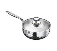 Sauce Pan with Lid, Multi Function Cooking Pot, Stainless Steel with Handle and Pour Spout, Steamer Compatible Kitchen Cookware, Sturdy Induction Safe Saucepan for Frying Boiling and Simmering Meals