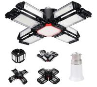 SAUGLAE Ampoule Garage LED 200W - 22 000LM Super Lumineuse E27/B22 avec 12 Panneaux Réglables, 6500K Blanc Lumière du Jour pour Garage, Atelier, Entrepôt, Cave et Local (1-Pack)