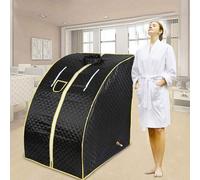 Sauna à vapeur portable, pliable, isolée, à quatre couches, épaisse, tente de sauna pour une personne, cabine pliable avec télécommande, petit tabouret pliable (noir)