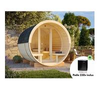 Sauna extérieur en bois Anita - PALMAKO - Façade vitrée - 4 places - 8,6 m² - Poêle inclus - Sauna tonneau