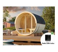 Sauna extérieur en bois Anita - PALMAKO - Façade vitrée - 6 places - poêle inclus - 2,3m² - Sauna tonneau