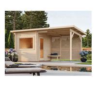 Sauna extérieur en bois avec auvent Sanna - PALMAKO - 4 places - 510x230x249 cm - 10,3 m² - Poêle inclus