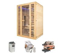 Sauna HOLL's - Venus 2 places - Hybride Vapeur & Infrarouge Dual Healthy + Poêle électrique + Seau & Louche + Hygro/Thermomètre + Pierres de laves