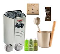 Sauna Poêle Électrique Harvia Vega Compact Kit: BC35; Rento Seau, louche et thermomètre en aluminium; Sablier 15min; Pierres à vapeur; Rento Sauna Arôme 400ml x3: Bouleau, Résine, Eucalyptus