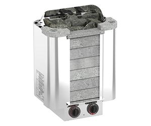 Sauna Poêle Électrique SAWO CUMULUS 8.0 kW avec unité de contrôle intégrée (NB modèle); Multi-Tension: soit monophasé ou triphasé; Boîtier en acier inoxydable avec devant en stéatite