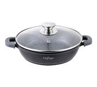 Cheffinger, Sauteuse 28 cm Revêtement en marbre avec poignées en silicone et couvercle en verre, Noir