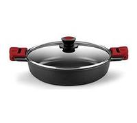 BRA Premiere - Casserole basse 36 cm, Fonte d'aluminium, triple épaisseur, revêtement anti-adhésif renforcé, 2 poignées de silicone amovible, compatible tous feux y compris induction, couleur rouge