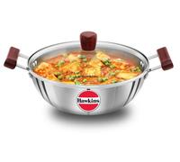Sauteuse kadhai en inox - 4 litres - Induction - Avec couvercle en verre - Argent - Pour curry et cuisson à l'étouffée