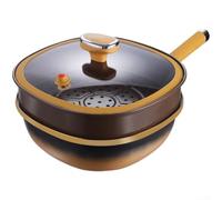 Sauteuse profonde en métal anti-adhésif de 30,5 cm avec couvercle transparent et panier vapeur, casserole multi-usage pour frire, sauter, ragoût, cuisson saine à faible teneur en huile (avec cuiseur