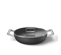 Smeg Sauteuse DPF2812BLM Aluminium revêtement céramique 28 cm couvercle poignées inox Noir mat